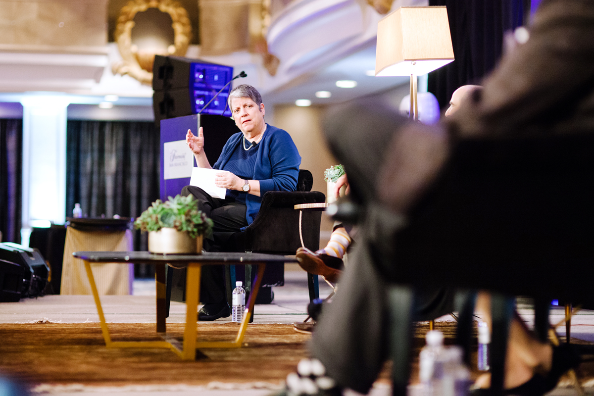 University of California President Janet Napolitano moderated a panel of UCSF faculty and alumni who discussed the impact of the 2016 election on U.S. health care during the Chancellor’s Breakfast at Alumni Weekend.