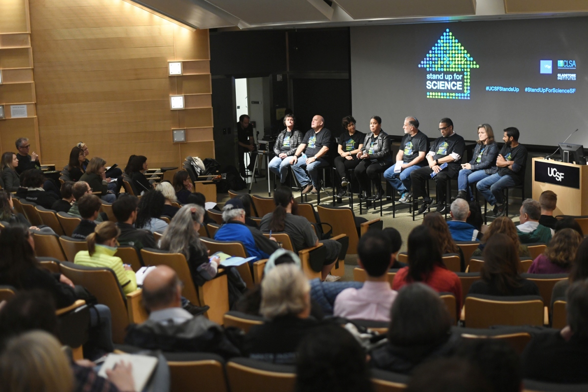 The Stand Up For Science event on Saturday, April 22, started with a UCSF teach-in featuring eight faculty sharing their experiences of pursuing scientific research that has clashed with political sentiments.
