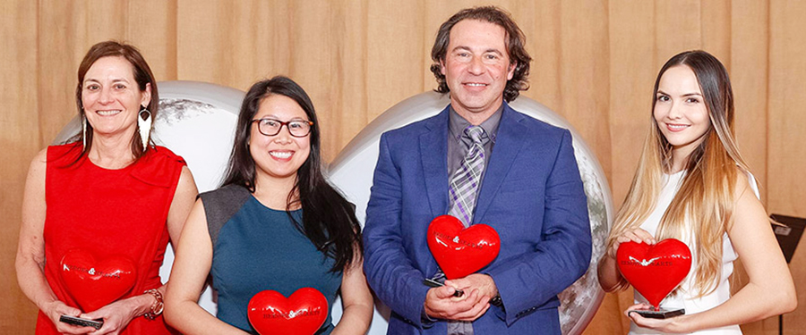 M. Margaret Knudson, Jia-Min Cheng, Dean Schillinger, and Anais Amaya pose with their awards at the 2017 Heroes & Hearts Award celebration