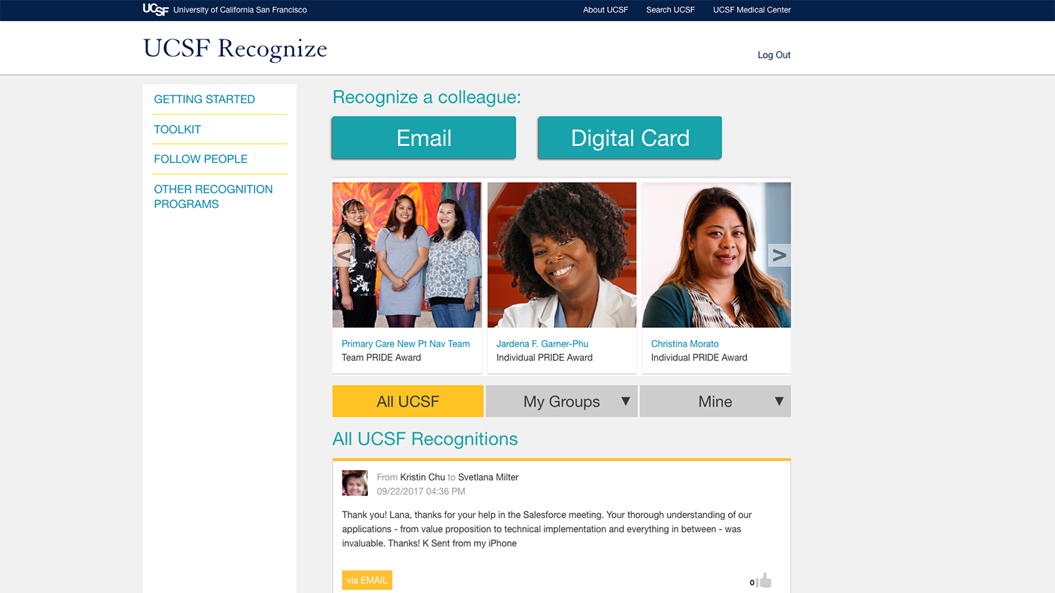 a screen shot of the recognize online page