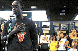 Don Cheadle joined hundreds of students to encourage the UC Regent's Committee on Investments to approve development of a Sudan divestment strategy.