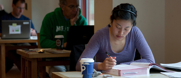 Crystal Wang studies at the library at UCSF.