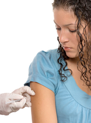 Stock image of woman getting flu shot