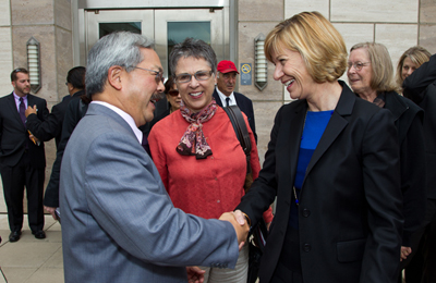 Mayor Ed Lee, Barbara J. French and Chancellor Susan Desmond-Hellmann