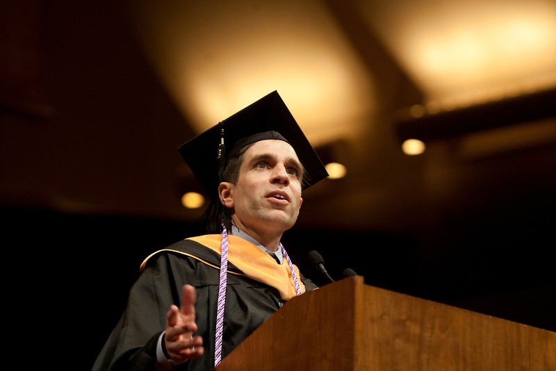 Master of Science in Nursing student Jonathan Van Nuys gives the Student Address during the commencement ceremony.