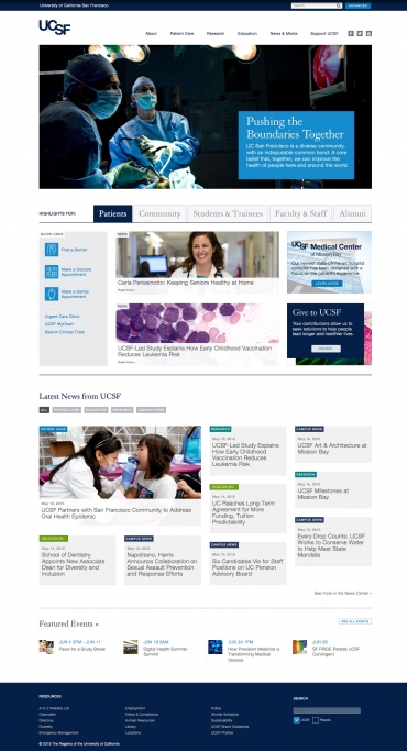A preview of the new UCSF.edu homepage