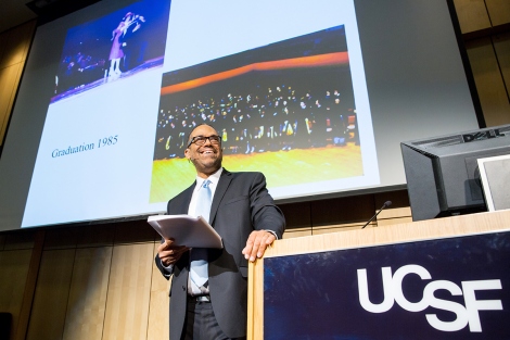 Andre Campbell talks during the Last Lecture