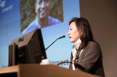 June Lee is the director of the Catalyst program at UCSF, talks during a Catalyst event