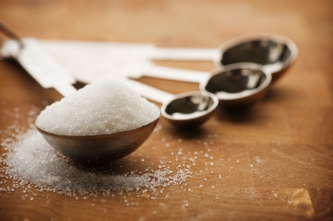 stock image of sugar in measuring spoons