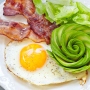 a ketogenic breakfast with egg, bacon, avocado and lettuce