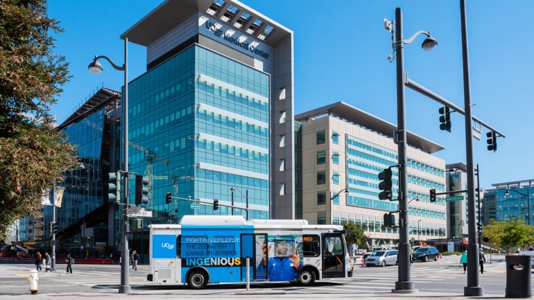 UCSF's electric shuttle bus. 