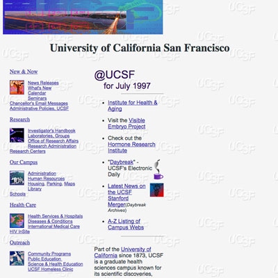 screenshot of UCSF.edu 1997 homepage