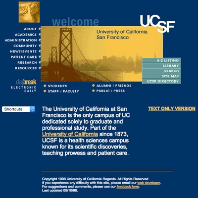 screenshot of UCSF.edu homepage in 1998