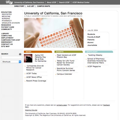 screenshot of UCSF.edu homepage in 2004