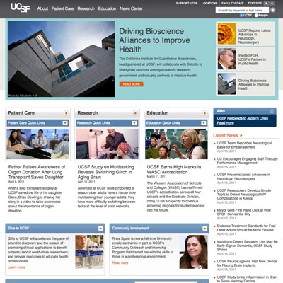 screenshot of UCSF.edu homepage in 2011