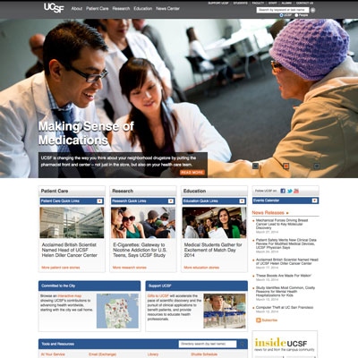 screenshot of UCSF.edu homepage in 2014