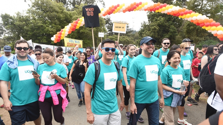 UCSF walkers in custom T-shirts.
