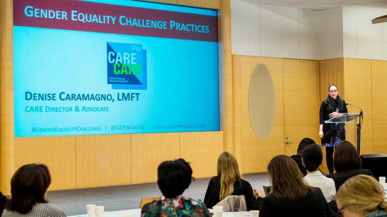 Denise Caramagno speaks at the San Francisco Department on the Status of Women’s 2017 Gender Equality Challenge Forum.