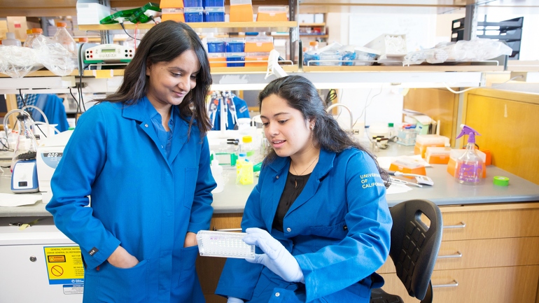 Rushika Perera and Andrea Eastes work in Perera's lab