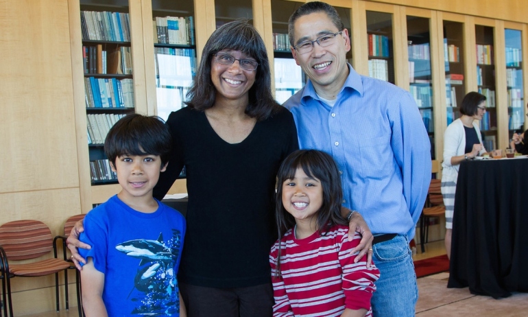 Anita Sil, MD, PhD, with her husband and two children