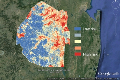 Risk map of malaria in Swaziland during the transmission season using data from 2011-2013