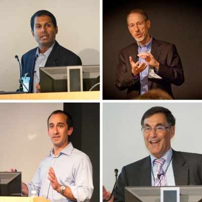 Clockwise from top left: Suneil Koliwad, MD, PhD; Richard Locksley, MD; Michael  Fischbach, PhD; Mervyn Maze, MB, ChB.