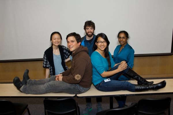 Youngnam Lee, postdoctoral scholar; David Gorczyca and Joshua Bagley, both graduate students in the Yuh-Nung Jan Lab; Connie Cheung, a graduate student from the Chang Lab; and Anuradha Madhavan, a postdoctoral fellow in the Whistler Lab.