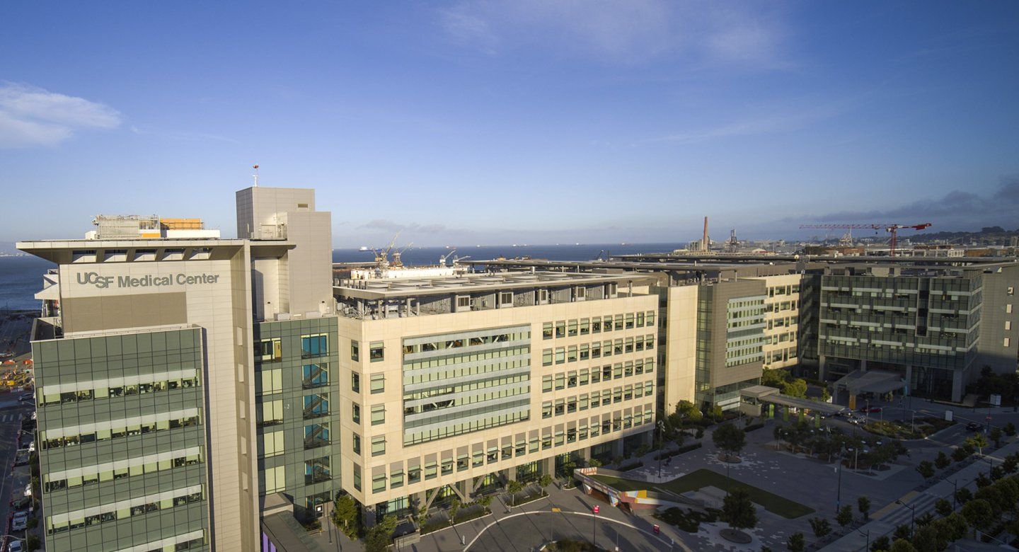 the UCSF Medical Center at Mission Bay as seen from an aerial perspective