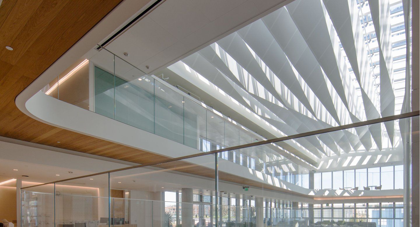 Natural light comes in through a wide atrium on the roof of the Nancy Pritzker building