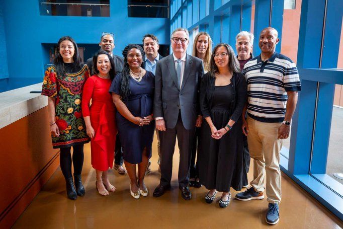 U C S F Chancellor Hawgood poses for a photo with the 9 recipients of the 2026 Chancellor Distinguished Service Awards.