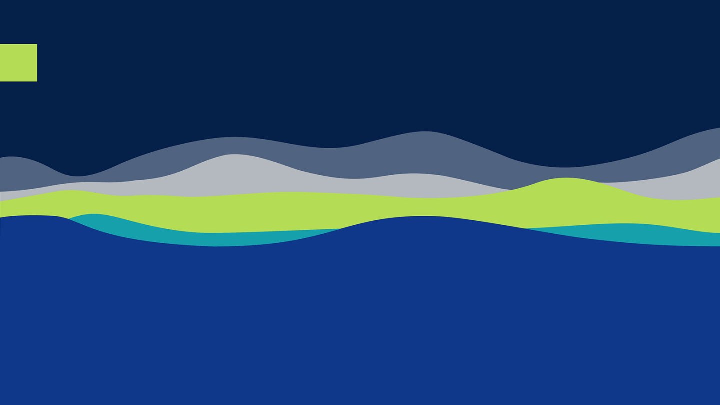 Graphic banner with navy blue background green waves