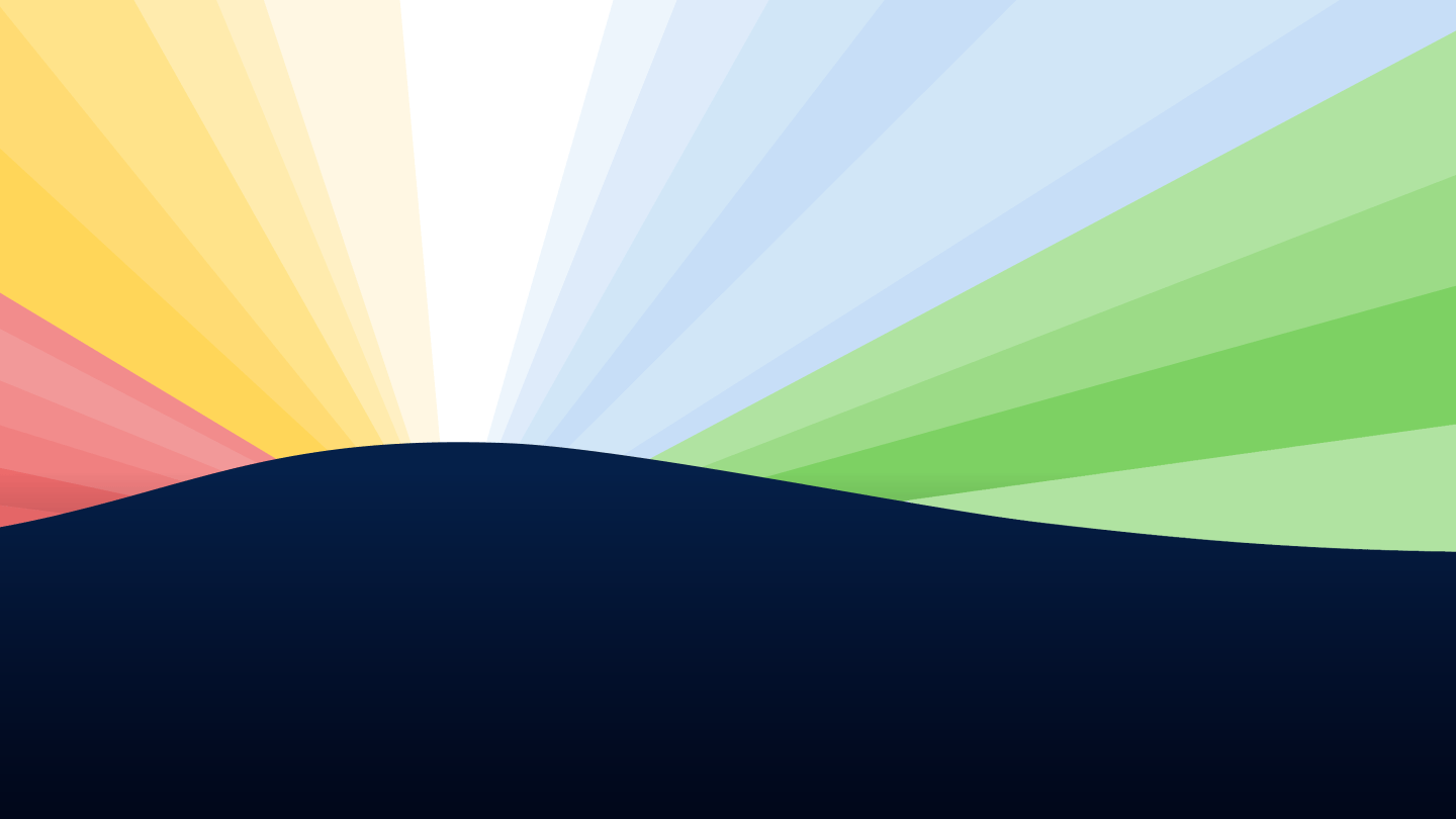 A graphical illustration of a navy blue wave with red, yellow, white, blue, and green rays emanating from behind.