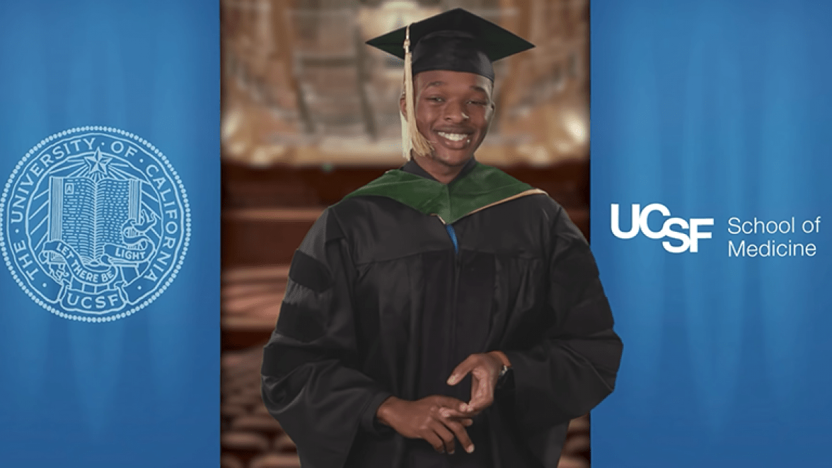 Portrait of Kelechi Nwachuku in a cap and gown