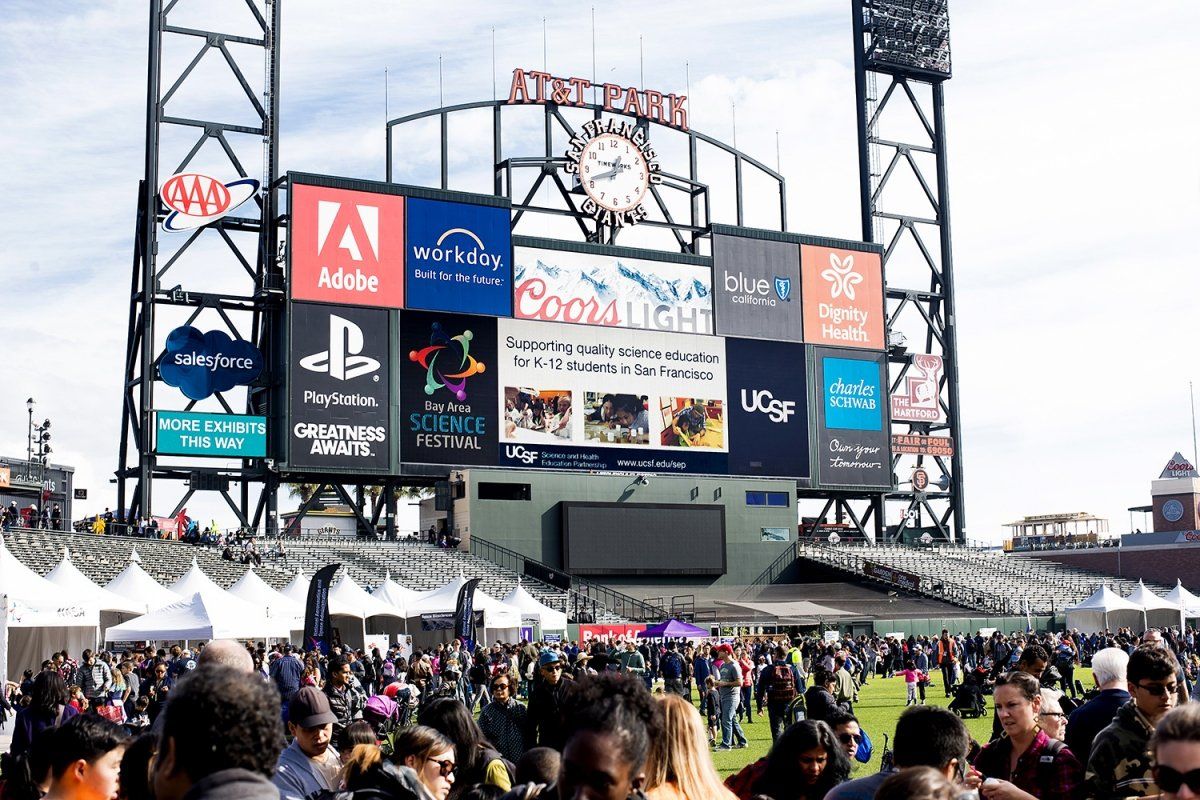 A view of sponsors billboards at AT&T Park