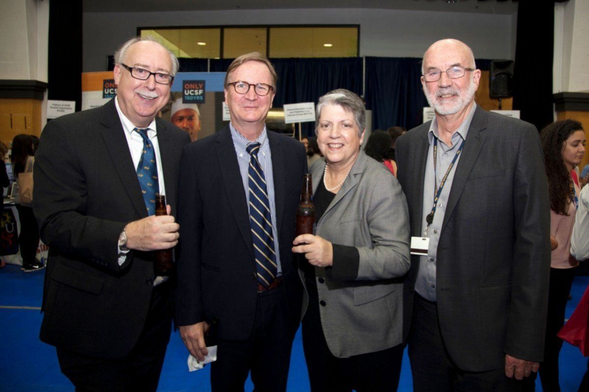  School of Nursing Dean David Vlahov, Chancellor Sam Hawgood, UC President Janet Napolitano and School of Dentistry Dean John Featherstone 