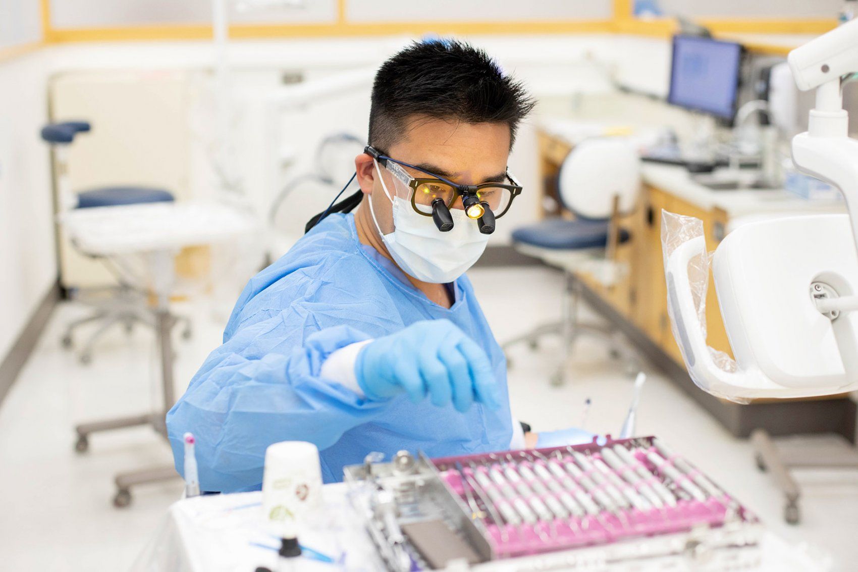 student works in dental clinic