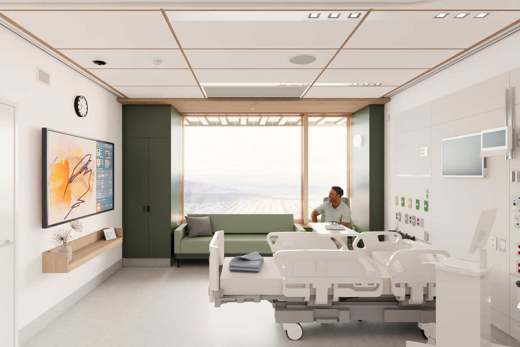 A rendering of a patient room at the new Helen Diller Hospital at Parnassus Heights.