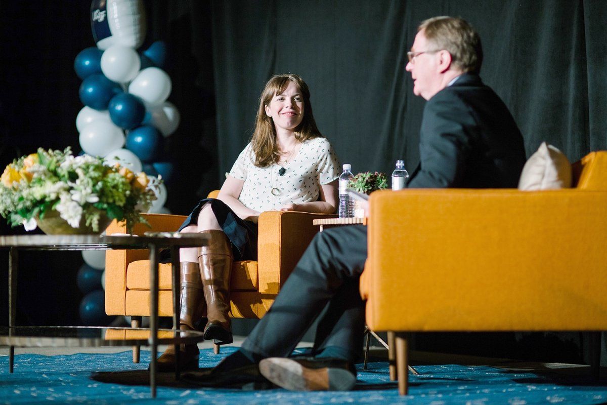 During UCSF’s 2017 Alumni Weekend, Chancellor Sam Hawgood, MBBS, talks with Lucy Kalanithi