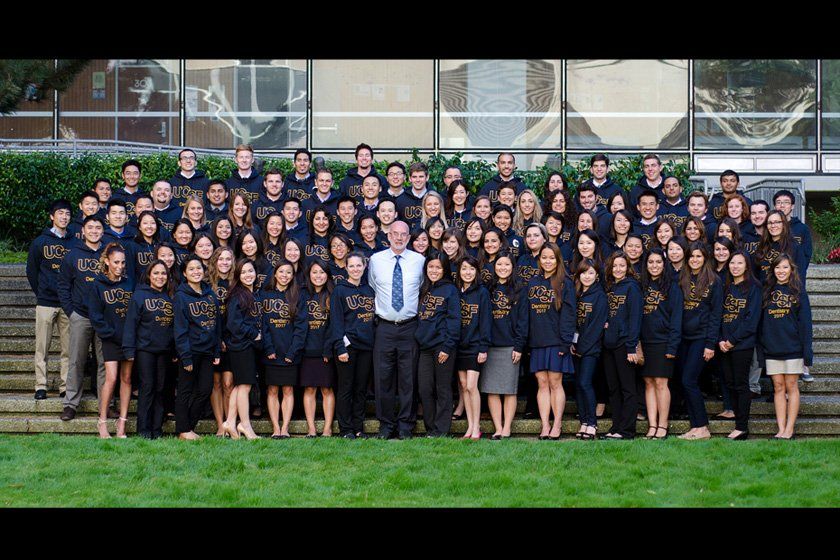UCSF School of Dentistry Dean John D.B. Featherstone, PhD, poses with the Class of 2017, on their first day of dental school
