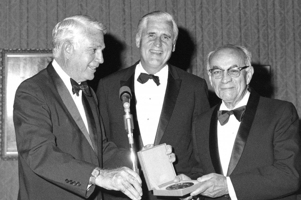 Holly Smith, Chancellor Francis A. Sooy, and Julius Comroe at a 1978 UCSF Medal presentation