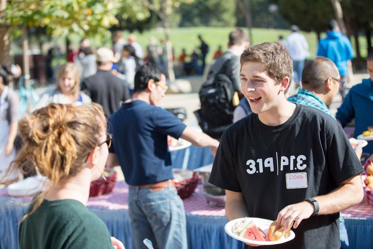Douglas Wassarman enjoys the barbeque during the Graduate Division's fifth annual fall celebration