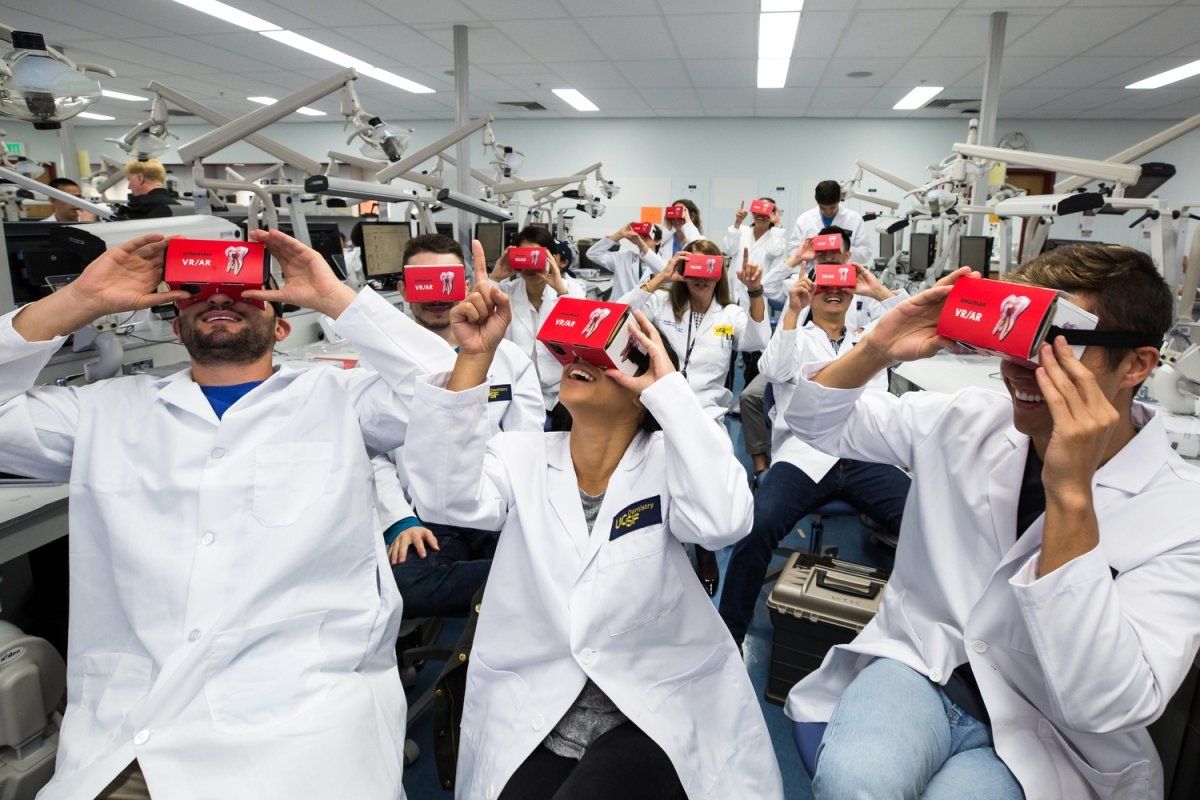 UCSF School of Dentistry students with virtual reality head sets