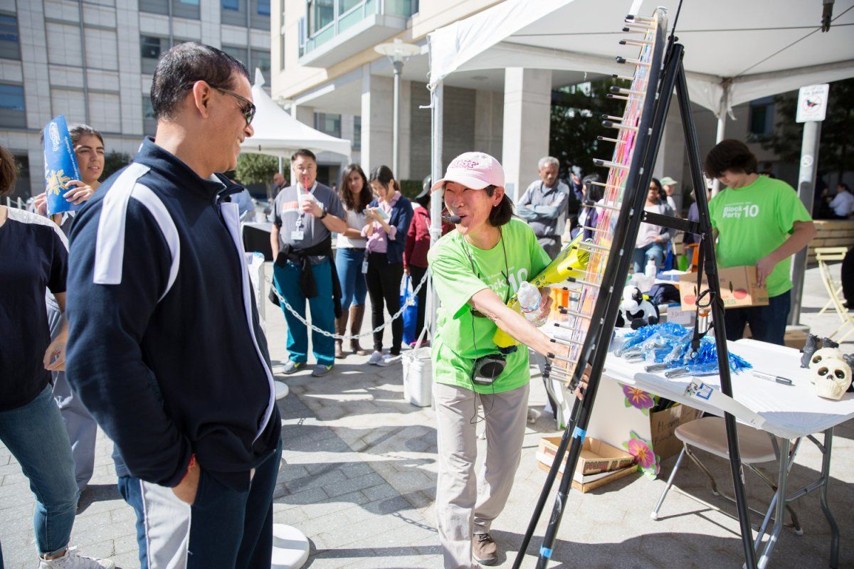 Spin the wheel game at the Mission Bay Block Party