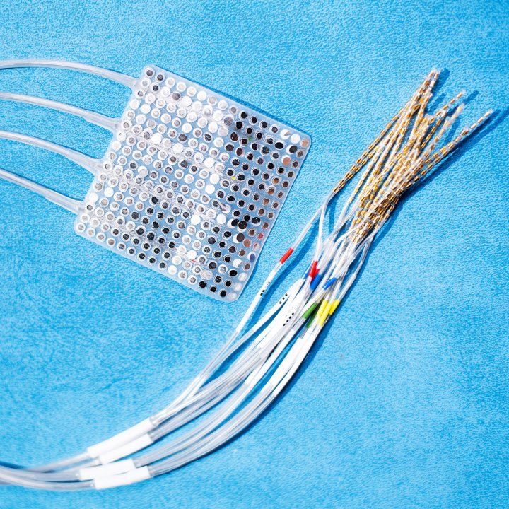 Brain electrodes in Eddie Chang's lab