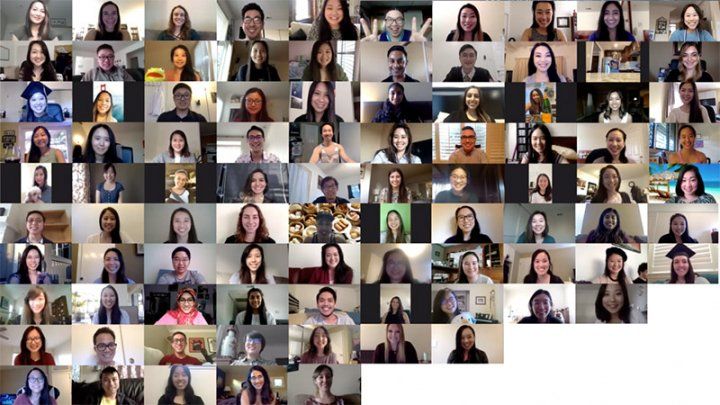 Screenshot of the virtual commencement ceremony with all students