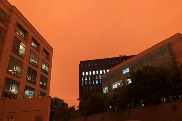 orange sky over Mission Bay campus