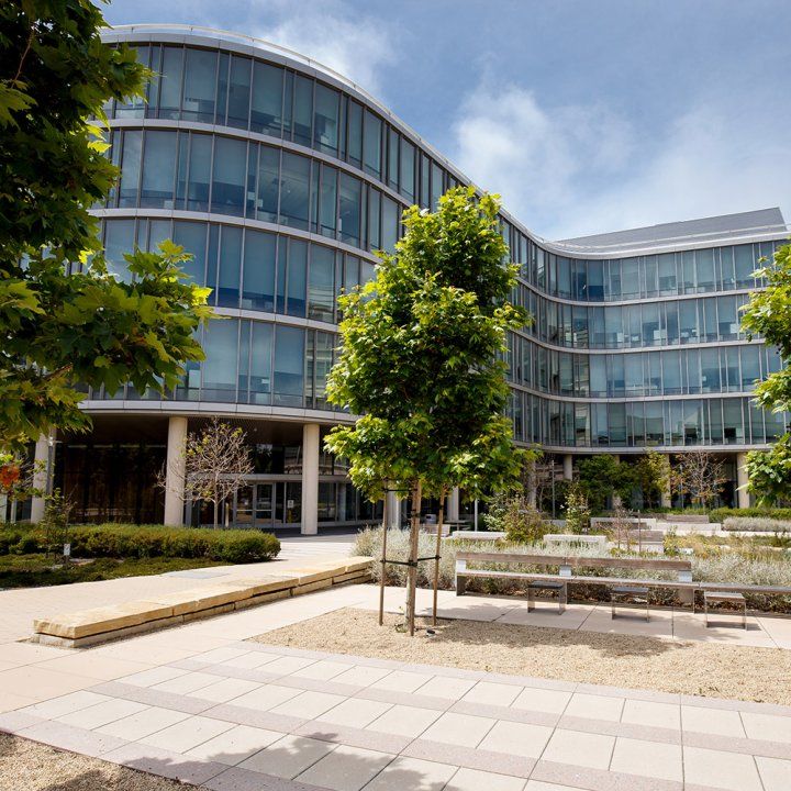 The curving walls of the Sandler Neurosciences Building make its entrance inviting