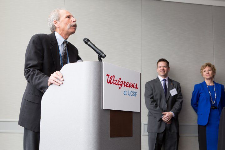 Guglielmo talks during the 2014 opening of Walgreens at UCSF