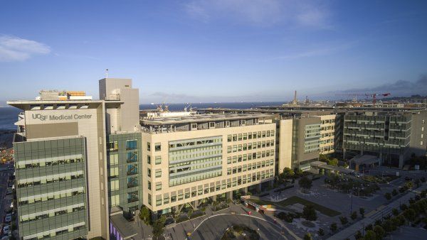the UCSF Medical Center at Mission Bay as seen from an aerial perspective