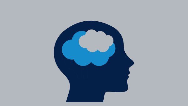 Illustration of a person's sillhouette with clouds in the brain area, suggesting depression